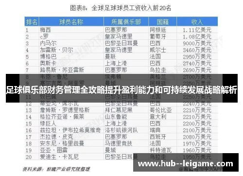 足球俱乐部财务管理全攻略提升盈利能力和可持续发展战略解析 足球俱乐部财务管理全攻略提升盈利能力和可持续发展战略解析